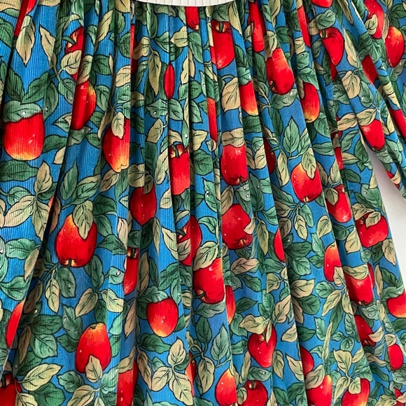 Vintage Corduroy Dress Apples Long Puff Sleeve Peter Pan Collar size 4 Holiday - Picture 5 of 13